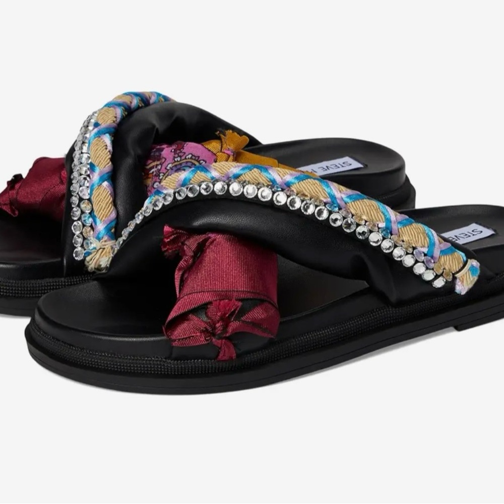 Steve Madden Black and Burgundy Embellished Sandals